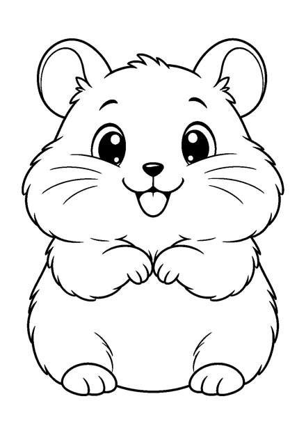 Hamster als einzelnes Tier zum Ausmalen, einfach und groß dargestellt, mit schwarzen Konturen auf weißem Hintergrund.