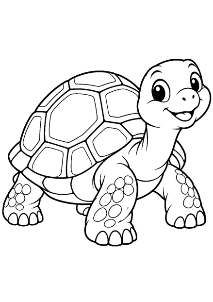 Landschildkröte als einzelnes Tier zum Ausmalen, einfach und groß dargestellt, mit schwarzen Konturen auf weißem Hintergrund.