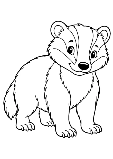 Dachs als einzelnes Tier zum Ausmalen, einfach und groß dargestellt, mit schwarzen Konturen auf weißem Hintergrund.