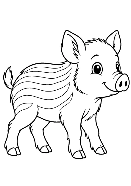 Wildschwein als einzelnes Tier zum Ausmalen, einfach und groß dargestellt, mit schwarzen Konturen auf weißem Hintergrund.