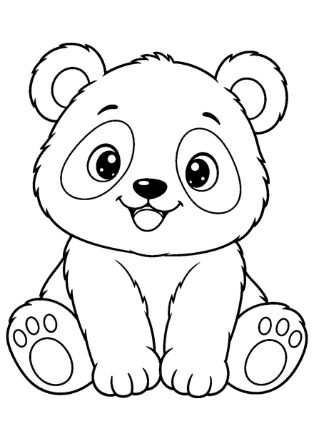 Panda als einzelnes Tier zum Ausmalen, einfach und groß dargestellt, mit schwarzen Konturen auf weißem Hintergrund.