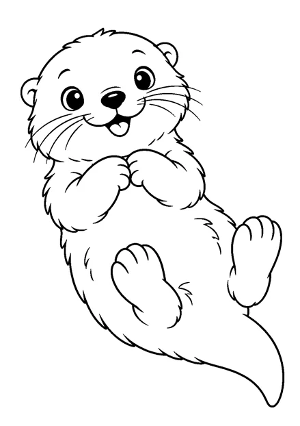 Seeotter als einzelnes Tier zum Ausmalen, einfach und groß dargestellt, mit schwarzen Konturen auf weißem Hintergrund.