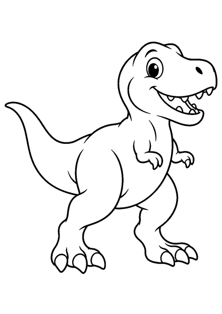 Tyrannosaurus – einfach als Ausmalbild mit schwarzen Konturen, großen weißen Flächen und reinweißem Hintergrund.