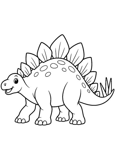 Stegosaurus – einfach als Ausmalbild mit schwarzen Konturen, großen weißen Flächen und reinweißem Hintergrund.